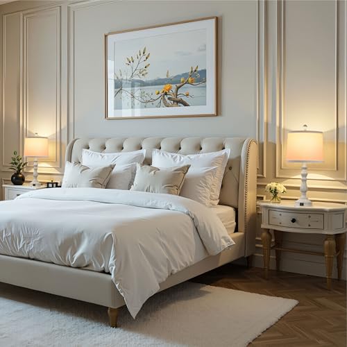 Leasgy 23'' Set of 2 Bedside Table Lamps with USB-C+A Ports, Beige, White & Grey Options