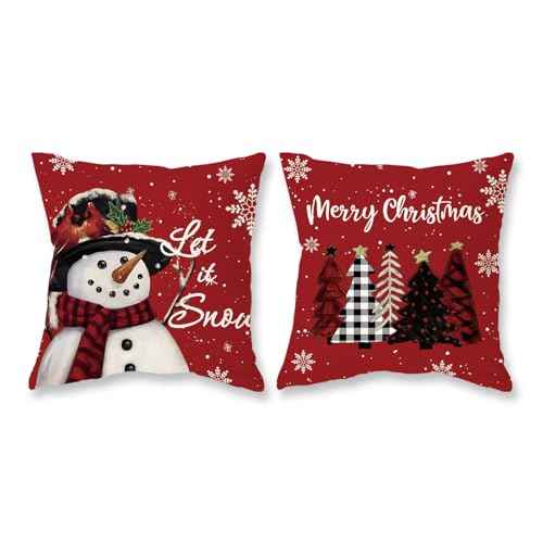 TAJWE Christmas Pillow Covers 18x18 Set of 2 Let it Snow Snowman Christmas Trees Xmas Throw Lumbar Cushion Cases for Couch Sofa Home Decorations