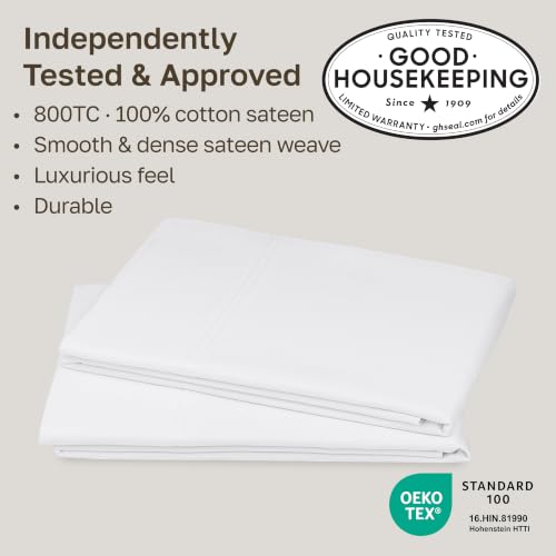 Bright White King Pillowcases Set of 2 - 800 Thread Count Cotton, OEKO-TEX Certified