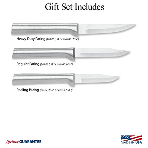Paring Knife Set with Silver Handles - 3-Piece Kitchen Utility Knives - Gift Set (S01) - Made in USA