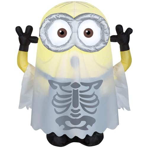 Minion Dave in Ghost Skeleton Costume Inflatable Halloween Decor - 3.5 ft - Ghost Skeleton Variation