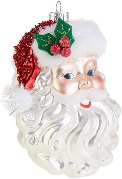 Santa Claus Face Glass Ornament – 5 Inch Holiday Christmas Tree Decor
