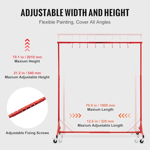 Red Adjustable Automotive Paint Rack with 8 Hooks, 5-7 ft Height, 66 lbs Capacity