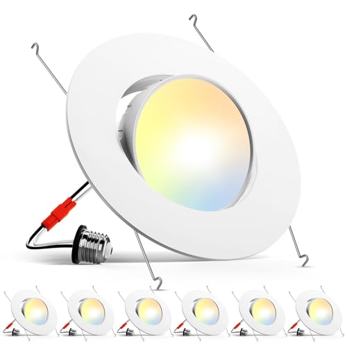 6 Inch Retrofit Eyeball Gimbal Can Lights - Metal Trim, Adjustable Angles, 6-Pack