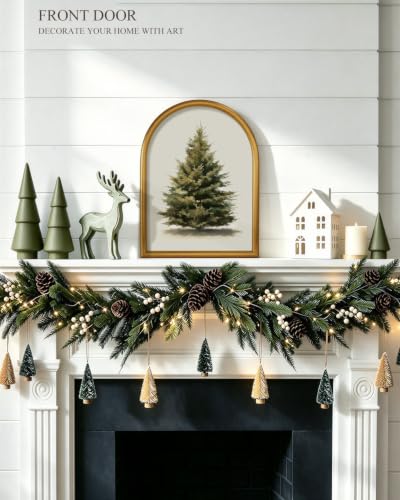 ARPEOTCY Vintage Christmas Wall Art with Green Pine Tree Frame 16x12in