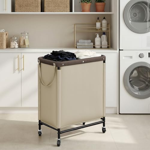Laundry Hamper 2-Section 100L with Wheels - Light Khaki Sorter Cart