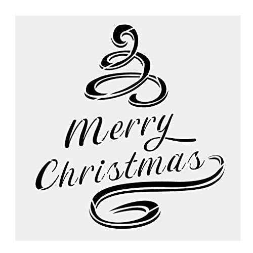Merry Christmas Ribbon Alphabet Large Letter Winter Stencil for Painting on Wood, Canvas, Walls, Floors, Fabrics and Furniture, Paint Wooden Signs, DIY Home Decor, Reusable Plastic Stencil£¨10" x 10"£©