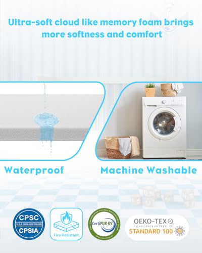 Memory Foam Mattress Topper 2 Inch Gel-Infused Water-Resistant Cover - Pure White, 27.5x52 Inches - Variation 01