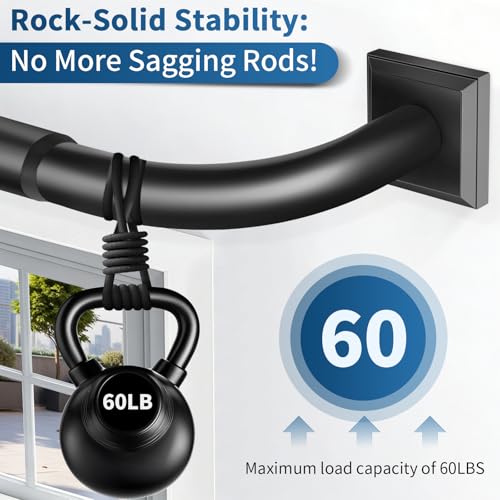 Black Curtain Rod for Windows 66-120 Inch Heavy Duty French Return Wrap Around Darkening Drapery Rod - Variation of Black / 66-120"