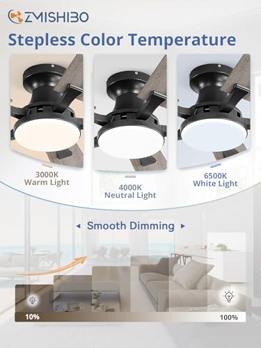 ZMISHIBO 52-Inch Black Ceiling Fan with Lights, Remote & App Control, Flush Mount