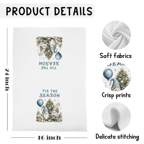 Gnome Coastal Christmas Kitchen Towels Set of 2, 16x24 Inches - ChenCraty