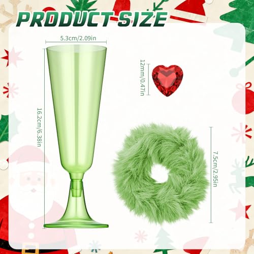 LemonRoad 49 Pcs Green Plastic Champagne Flutes with Fuzzy Collars Party Set