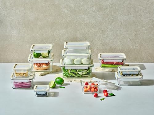 Glass Food Storage Container Set - Airtight Leakproof Tempered Glass, 8 Sizes