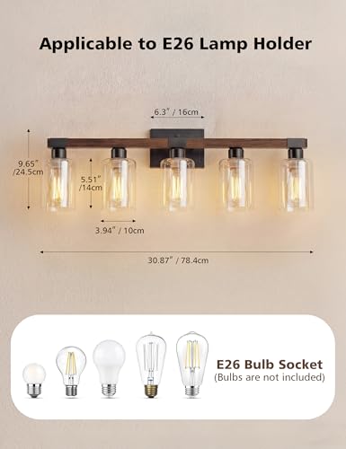 VOLISUN Farmhouse Wood 5-Light Bathroom Vanity Light Fixture, UL Certified