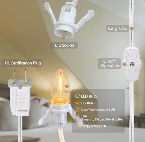MEILUX 5 Pack C7 LED Night Light Bulbs with Power Cord, E12 Base, Warm White
