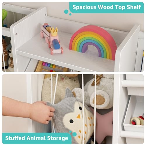 Kids Toy Storage Organizer with Bookshelf and Plush Animal Bin - 3-in-1 Playroom Storage
