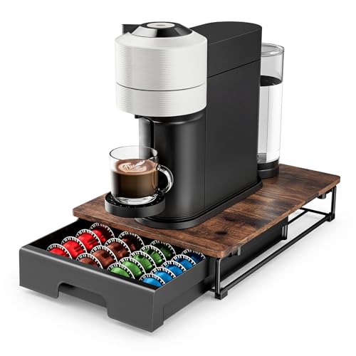 EVERIE Wooden Coffee Pod Drawer for Nespresso Vertuo Capsules - Holds 40 Large or 52 Small Pods, Rustic Brown