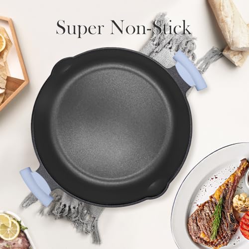 14 Inch Deep Frying Pan Skillet with Lid - Nonstick, Blue