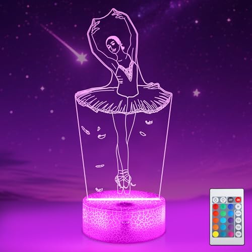 Ballet Dancing Gifts, 3D Illusion Lamp Night Light with Remote Control 16 Colors Changing Gifts for Mom and Girls, Birthday Gift, Wedding Grandmother Graduation Gifts