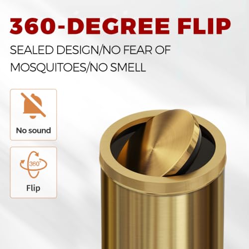 LEASYLIFE 4.7 Gallon Gold Bathroom Trash Can with Lid - Brushed Stainless Steel, Swing Lid, Non-Slip Base