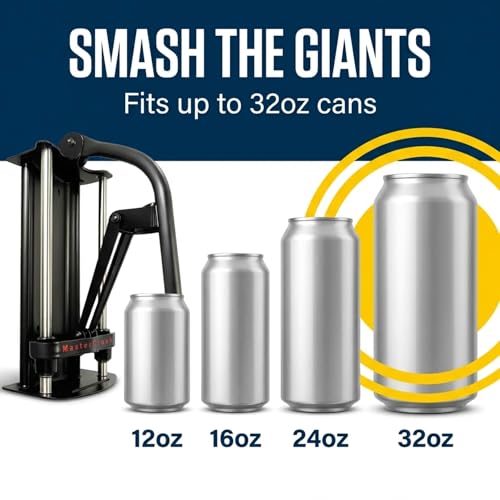 Heavy Duty Wall Mount Can Crusher for Recycling 12oz-32oz Aluminum & Plastic Bottles