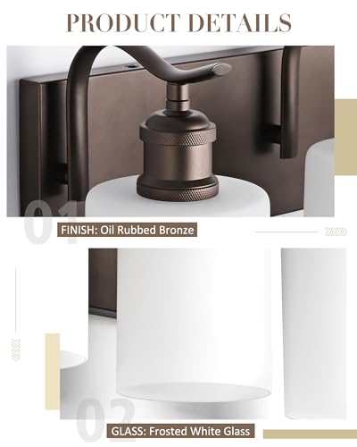 JAZAVA 4-Light Bathroom Vanity Light Fixture with Frosted Glass & Oil Rubbed Bronze - Includes Variation with 2 or 4 Lights