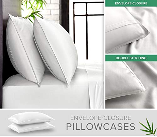 Pure Bamboo Twin XL Bed Sheets Set - Organic Viscose, Soft & Cool, White / Twin XL