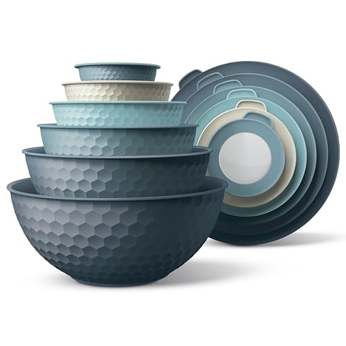 Cook with Color Blue Embossed 12-Piece Mixing Bowls Set with Lids, Microwave Safe