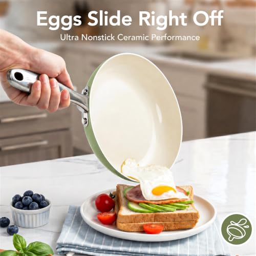 MICHELANGELO Green Ceramic Non-Stick Cookware Set 8-Piece