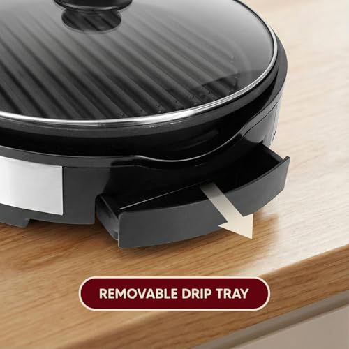 12-Inch Indoor Electric BBQ Grill, Non-Stick Surface, Adjustable Thermostat