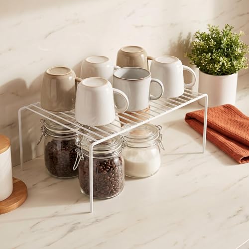 White Set of 6 Kitchen Cabinet Shelf Risers - Large Wire Metal Storage Organizer