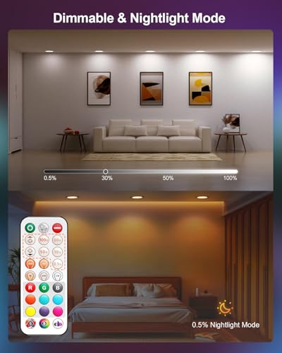 DUSKTEC 6 Inch Canless Recessed Lighting Kit - Color Changing, Remote Control, 12 Pack