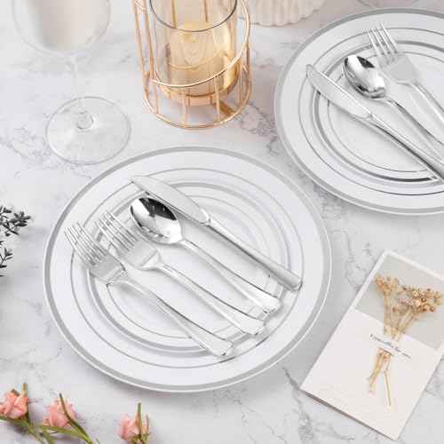 BESTVIP 60PCS Silver Plastic Silverware, Silver Disposable Utensils, Heavy Duty Cutlery Set of 30 Forks, 15 Spoons, 15 Knives for Party, Thanksgiving, Christmas, Wedding, Catering and Daily Use