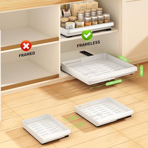 DOMNIU Expandable White Pull Out Cabinet Organizer 16.9" Depth - 2 Pack