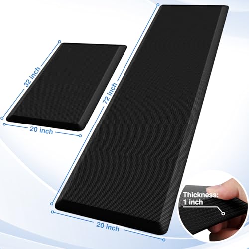 StepRite 1-Inch Thick Anti-Fatigue Kitchen Mat 20 x 32 + 20 x 72 Inches Black