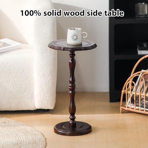 100% Solid Wood Round Side Table, Small Drink Table for Spaces,