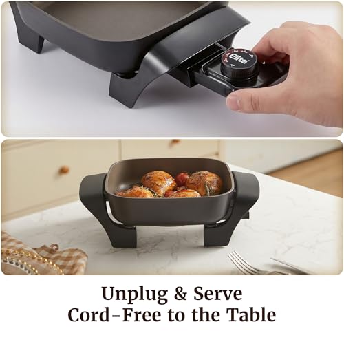 Elite Gourmet 2.5Qt PFAS-Free Ceramic Electric Skillet - Compact 8x8 Inch Square Pan