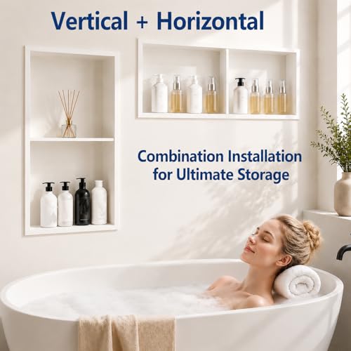 24x12 Inch Stainless Steel Recessed Shower Niche with Shelf - White / 24H×12W