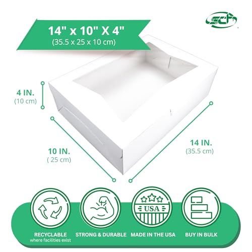 White Bakery Boxes with Tuck-in Lid, 10x14x4 Inches, 100 Pack
