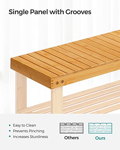 SONGMICS Light Bamboo 3-Tier Shoe Rack Bench - Entryway Storage Organizer