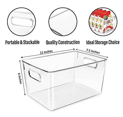 CONTROL KITCHEN Clear Plastic Storage Bins 4 Pack 11.2 x 7.5 x 6 Inches Pantry Organizer