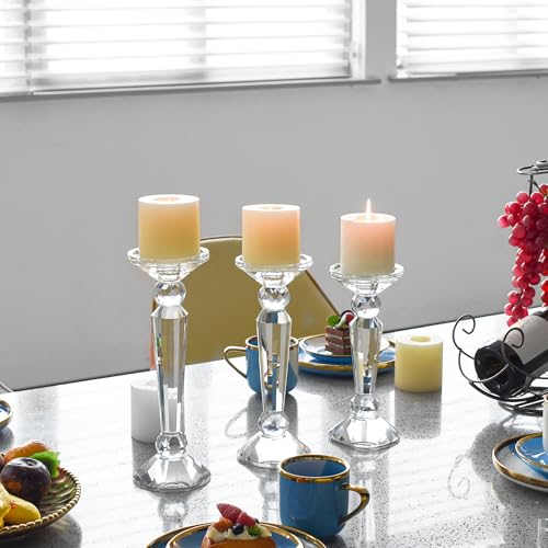 Crystal Taper Candle Holders Set, Clear Dual-Sided 2-in-1