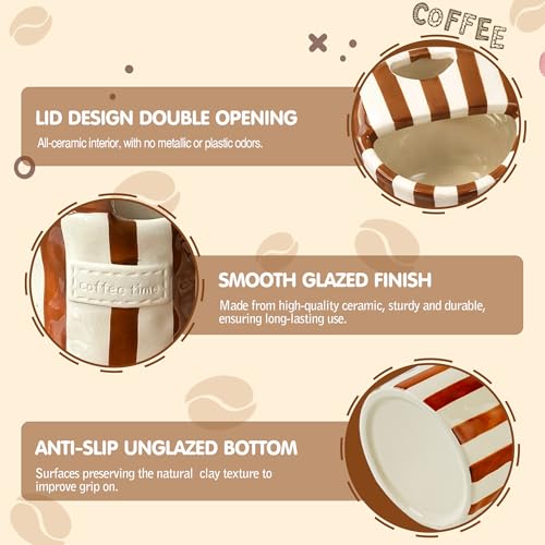 Meyerascal 10 oz Ceramic Mug with Stripes, No Handle, Straw Included – Coffee Time