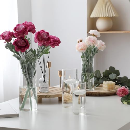 PNJHDZ 16-Piece Glass Cylinder Vase Set for Centerpieces with 24 Floating Candles - 4 Sizes