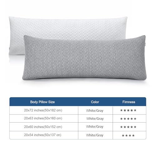 Rainmr Extra Long 20x60 Inch Memory Foam Body Pillow with Cooling Cover for Adults