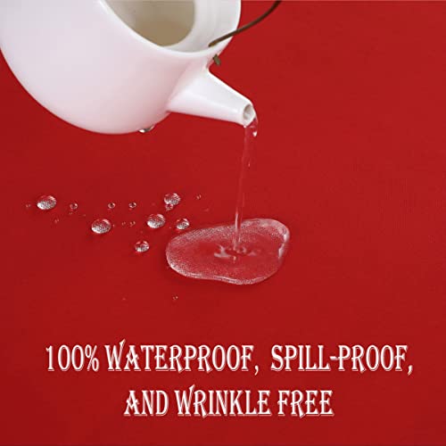 KAIPHO Waterproof Red Round Tablecloth 90 Inch - Wrinkle-Free, Stain-Resistant