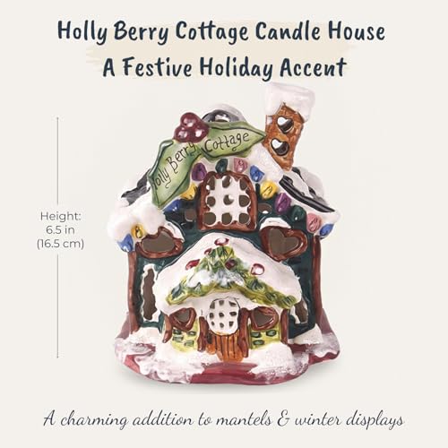 Blue Sky Clayworks Holly Berry Ceramic Candle House with Tea Light Holder