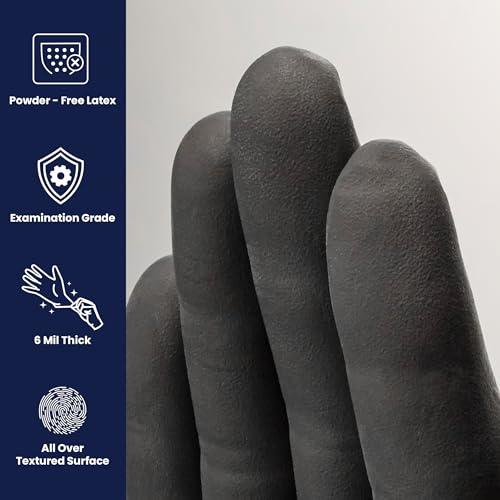 Small Case of 1000 Black Latex Disposable Gloves - Powder-Free, Textured, Medical & Tattoo Use
