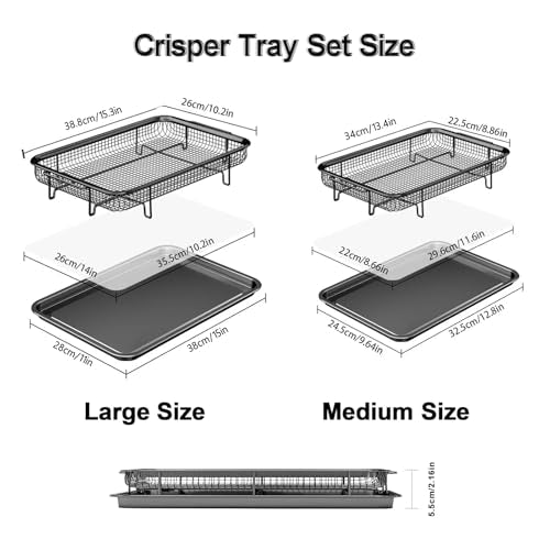 THORSES 2-Piece Oven Air Fryer Basket and Tray Set - Large M & Small L, Black