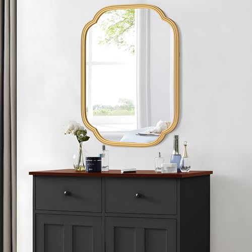 Ferytange 18x24 Gold Rectangular Wall Mirror with Metal Frame for Bathroom